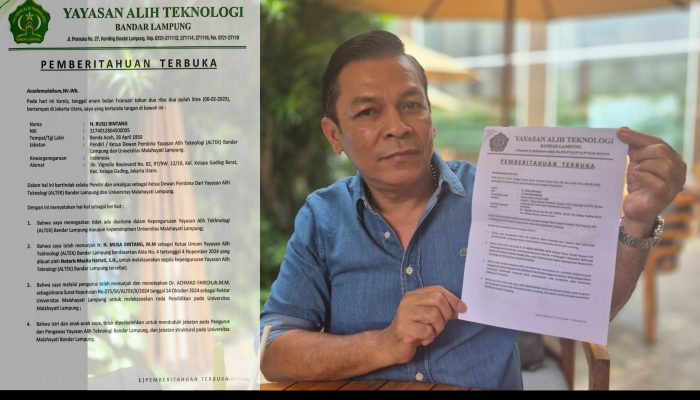 Dr (HC) H.Rusli Bintang Tegaskan Tak Ada Dualisme di Yayasan Altek Bandar Lampung dan Universitas Malahayati Bandar Lampung.